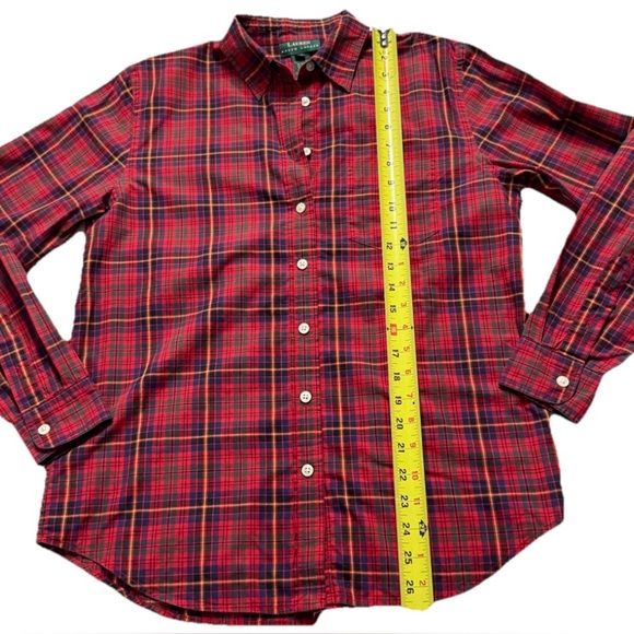 Lauren Ralph Lauren Red Plaid Button Down Shirt M Medium 100% Cotton - Picture 7 of 8